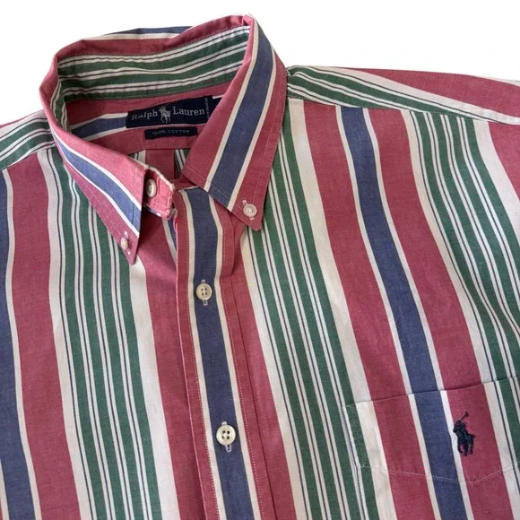 Ralph Lauren Striped Button Down Shirt Men Classic Fit Red Green Blue - Picture 1 of 7